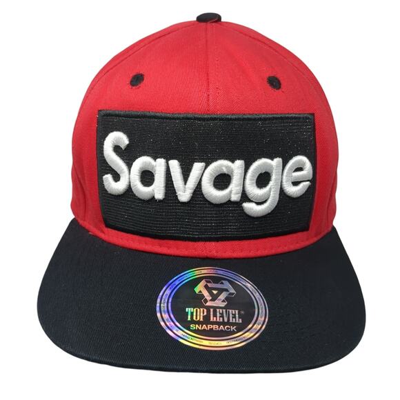 Savage Snapback Hat Red One Size Embroidered Colorblock Top Level - Picture 1 of 9